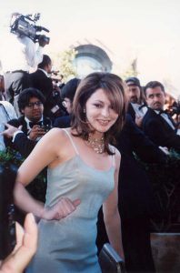 Slip dresses first became widely worn in the mid-1990s, as part of the underwear-as-outerwear trend. (Jane Leeves, 1995)